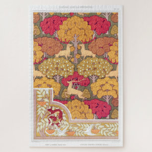 Jugendstil Herbstbäume und Hirsche Verneuil