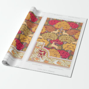 Jugendstil-Herbstbäume und Hirsche Vintager Fall Geschenkpapier
