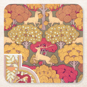 Jugendstil-Herbstbäume und Hirsche Vintager Fall Rechteckiger Pappuntersetzer