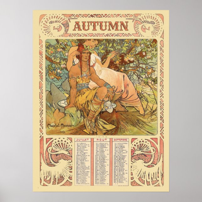 Jugendstil-Herbstkalender der viktorianischen Ära  Poster (Vorne)