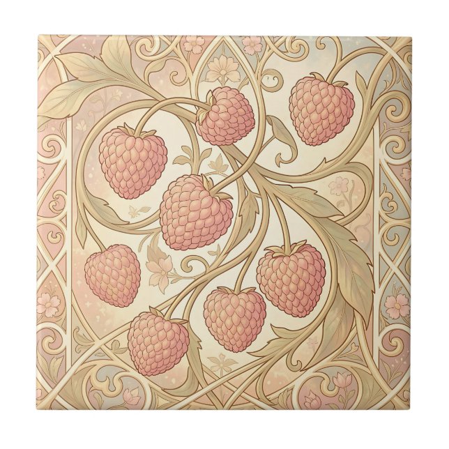 Jugendstil-Himbeer-Muster Fliese (Vorderseite)