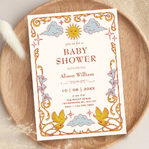 Jugendstil Himmelsbaby-Taufe Einladung