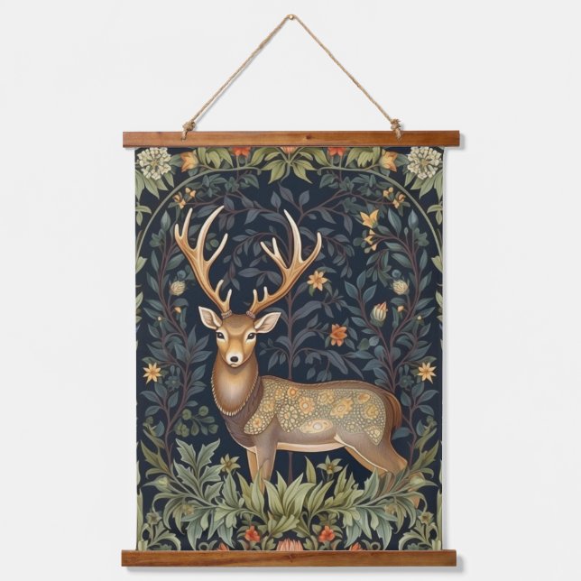 Jugendstil-Hirsch im Garten Wandteppich Mit Holzrahmen (Vorderseite)