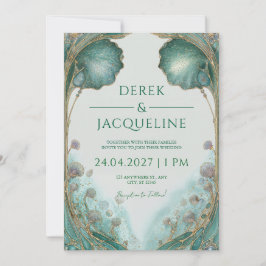Jugendstil-Hochzeit Aquamarin & Gold Einladung