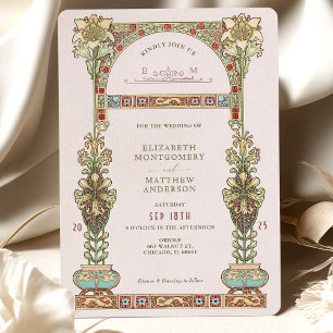 Jugendstil-Hochzeit Gold Pastellbogen Einladung