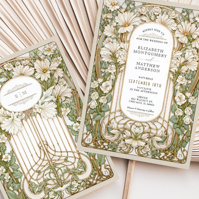 Jugendstil Hochzeit Vintage florale Imitate Gold Einladung (Von Creator hochgeladen)