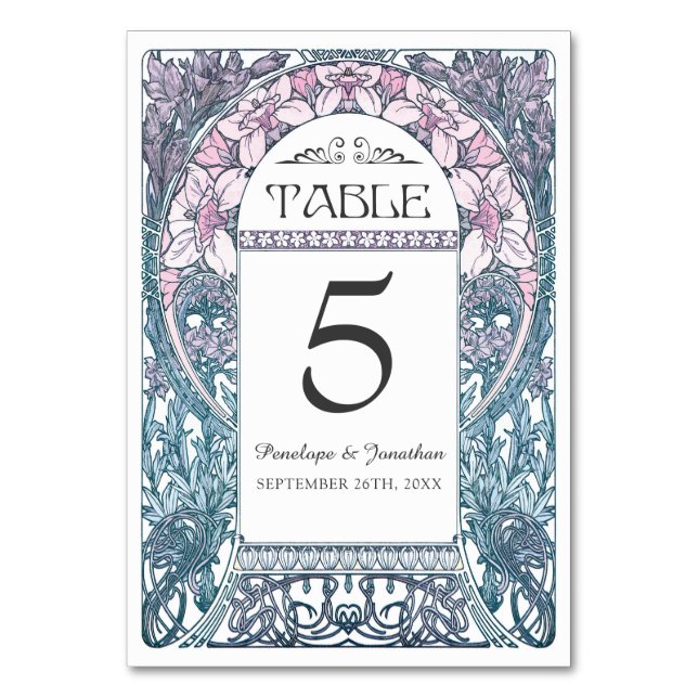 Jugendstil-Hochzeitskarten (Set #8) Tischnummer (Vorderseite)