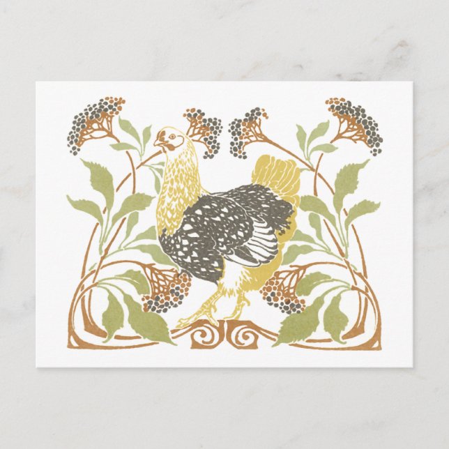 Jugendstil-Hühner Postkarte (Vorderseite)