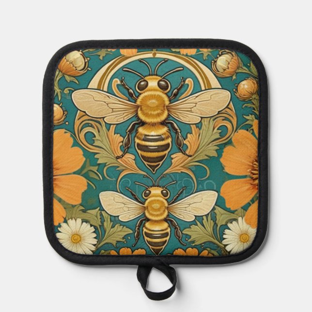 Jugendstil-Hummel-Topflappen Topflappen (Vorderseite)