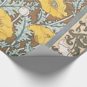 Jugendstil-Illustration Mohn Gelbe Blume Geschenkpapier