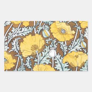 Jugendstil-Illustration Mohn Gelbe Blume Rechteckiger Aufkleber