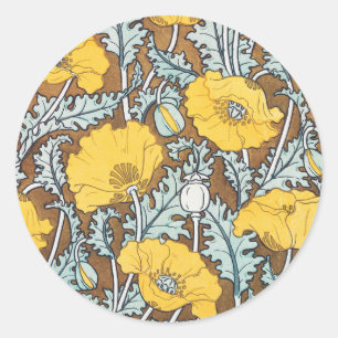 Jugendstil-Illustration Mohn Gelbe Blume Runder Aufkleber