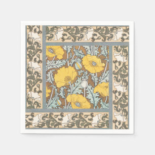 Jugendstil-Illustration Mohn Gelbe Blume Serviette