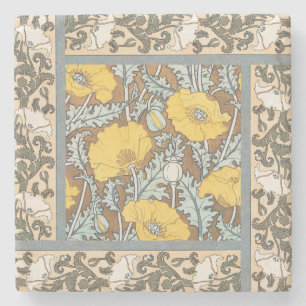 Jugendstil-Illustration Mohn Gelbe Blume Steinuntersetzer