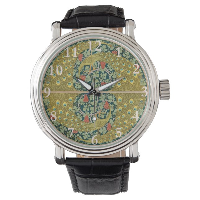 Jugendstil im Pfauenstil - runder, aufwändiger Ent Armbanduhr (Vorderseite)