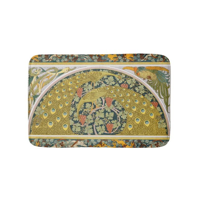 Jugendstil im Pfauenstil - runder, aufwändiger Ent Badematte (Vorderseite)