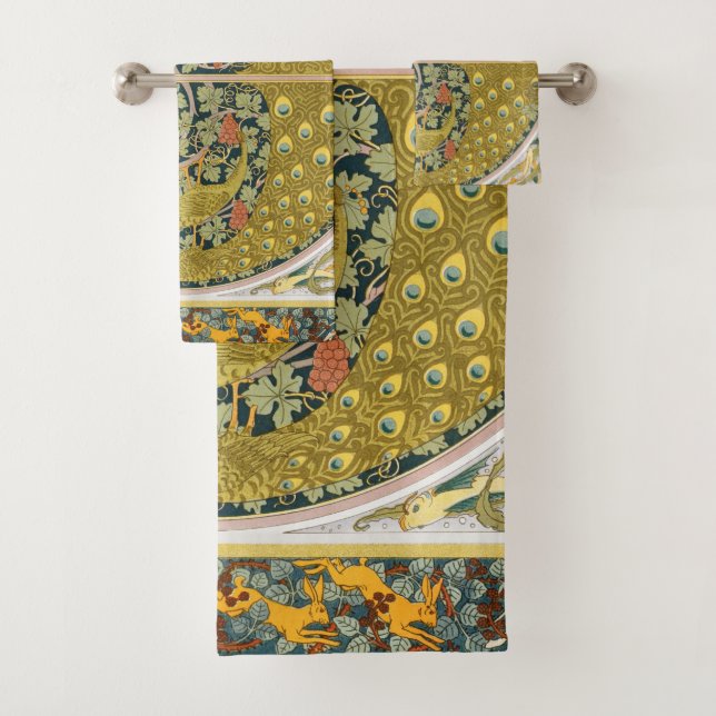 Jugendstil im Pfauenstil - runder, aufwändiger Ent Badhandtuch Set (Insitu)