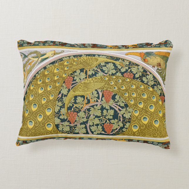 Jugendstil im Pfauenstil - runder, aufwändiger Ent Dekokissen (Rückseite)