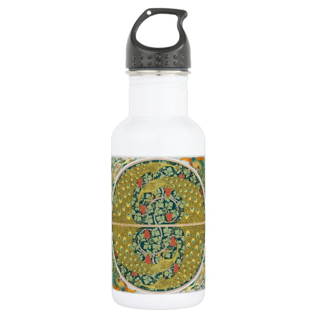 Jugendstil im Pfauenstil - runder, aufwändiger Ent Edelstahlflasche (Vorderseite)