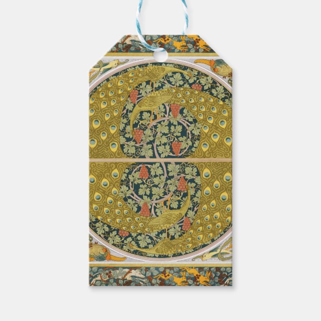 Jugendstil im Pfauenstil - runder, aufwändiger Ent Geschenkanhänger (Vorderseite)
