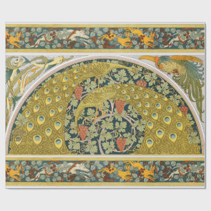 Jugendstil im Pfauenstil - runder, aufwändiger Ent Geschenkpapier