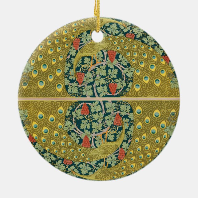 Jugendstil im Pfauenstil - runder, aufwändiger Ent Keramik Ornament (Hinten)