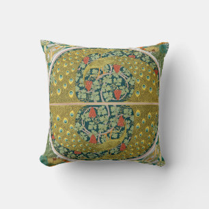 Jugendstil im Pfauenstil - runder, aufwändiger Ent Kissen