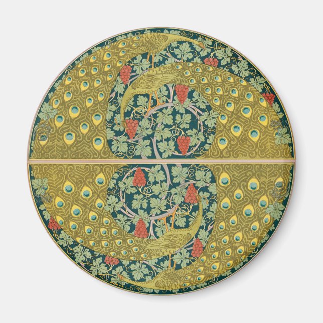 Jugendstil im Pfauenstil - runder, aufwändiger Ent Magnet (Vorne)