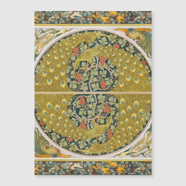 Jugendstil im Pfauenstil - runder, aufwändiger Ent Magnetkarte (Vorderseite)