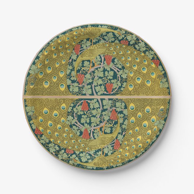 Jugendstil im Pfauenstil - runder, aufwändiger Ent Pappteller (Vorderseite)