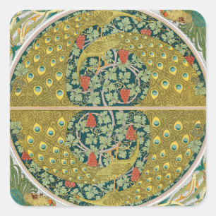 Jugendstil im Pfauenstil - runder, aufwändiger Ent Quadratischer Aufkleber