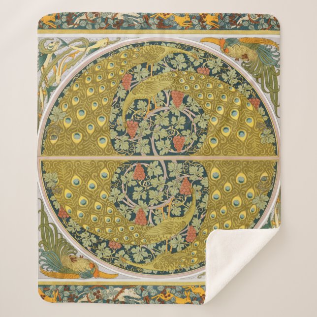 Jugendstil im Pfauenstil - runder, aufwändiger Ent Sherpadecke (Vorderseite)