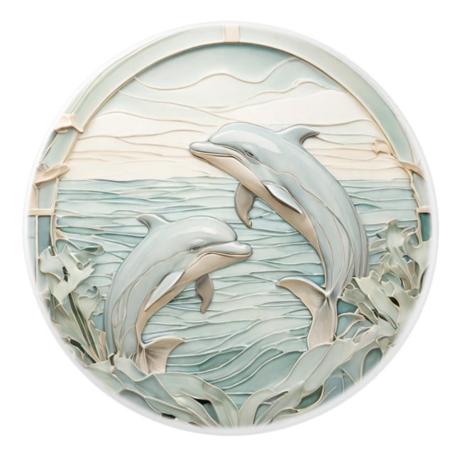 Jugendstil-Imitate Delphine Minze Blau & Weiß Keramikknauf (Vorderseite)