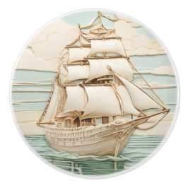 Jugendstil-Imitate Relief Antique Segelschiff Keramikknauf