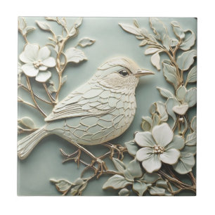 Jugendstil-Imitate-Relief Right Wren Bird Minze Fliese