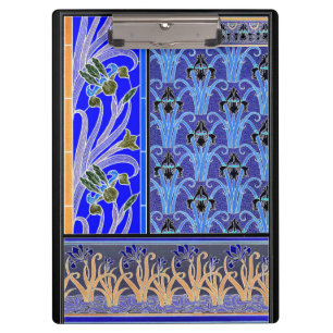 Jugendstil-Iris-Blume elegant bläulich Klemmbrett