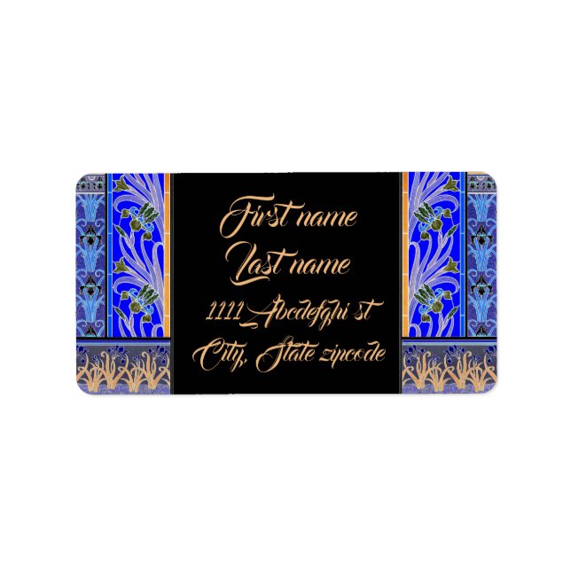 Jugendstil-Iris-Blume elegant Vintag Adressaufkleber (Vorne)