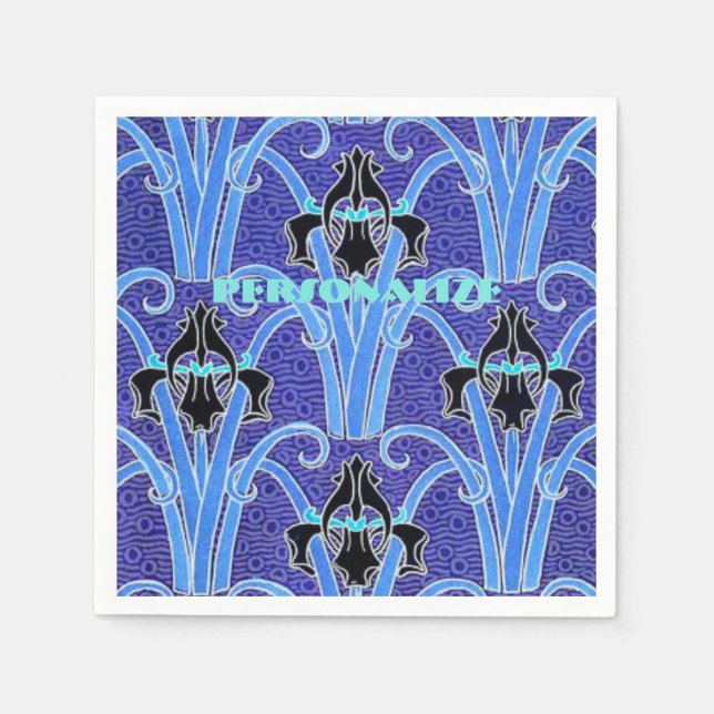 Jugendstil-Iris Blume Elegante Vintage Kunst Serviette (Vorderseite)