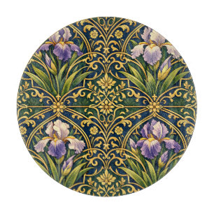 Jugendstil-Iris-Blumendamast Schneidebrett