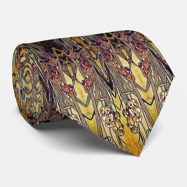 Jugendstil-Iris-Muster Gold Bronze rot elegant Krawatte (Gerollt)