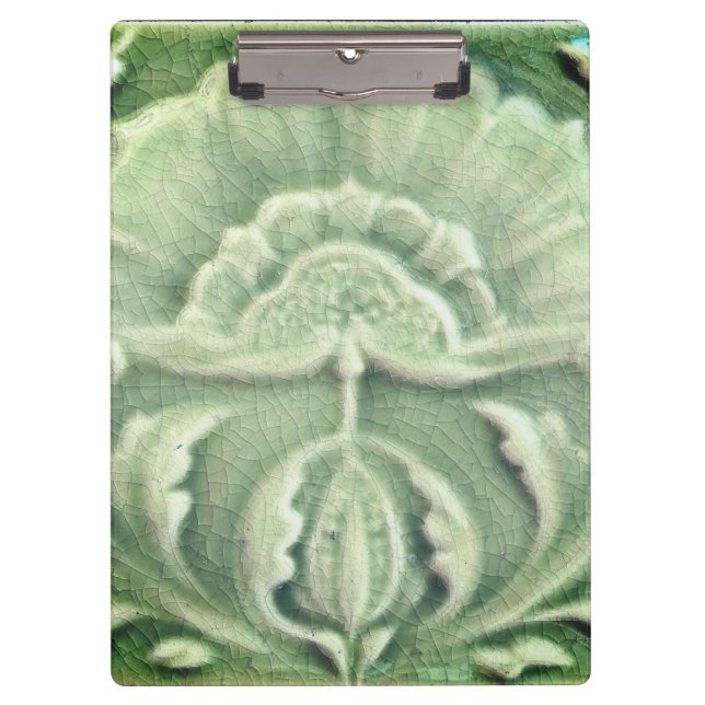 Jugendstil-Jugendstil-Blume Fliesen Design Grün Klemmbrett (Vorderseite)