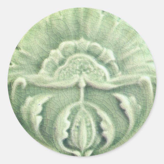 Jugendstil-Jugendstil-Blume Fliesen Design Grün Runder Aufkleber (Vorderseite)