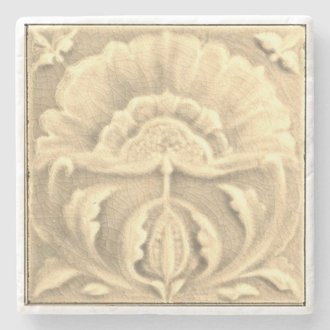 Jugendstil-Jugendstil-Blume-Ziegelgold Steinuntersetzer (Vorderseite)