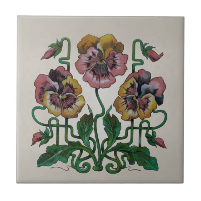 Jugendstil Jugendstil Rosa Stiefmütterchen Repro A Fliese (Vorderseite)