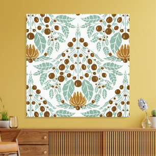 Jugendstil-Kakao & Mint-Vintage Blumenschlacke Leinwanddruck