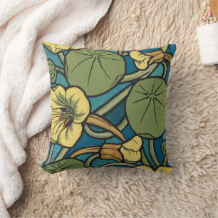 Jugendstil Kapuzinerkresse Blau Gold floral Verneu Kissen