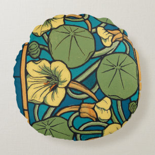 Jugendstil Kapuzinerkresse Blau Gold floral Verneu Rundes Kissen