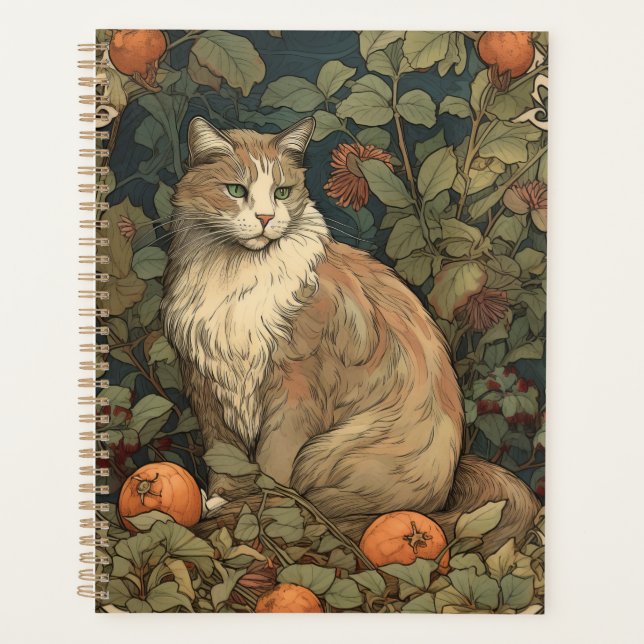 Jugendstil-Katze mit Pflanze Planer (Vorderseite)