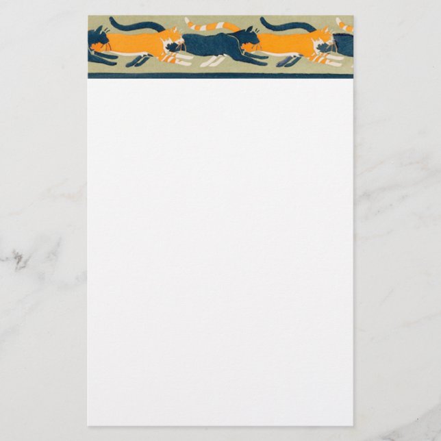 Jugendstil-Katzen und Blume Briefpapier (Vorderseite)