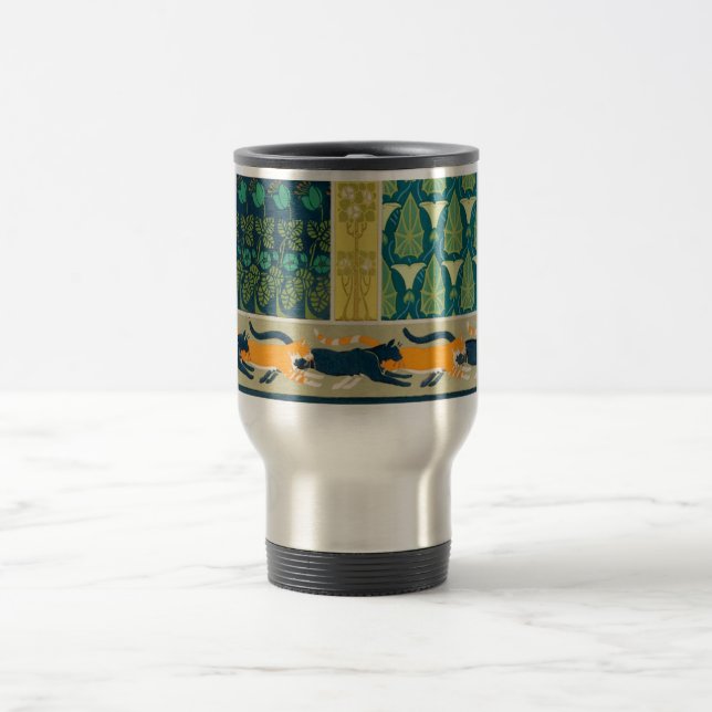 Jugendstil-Katzen und Blume Reisebecher (Mittel)